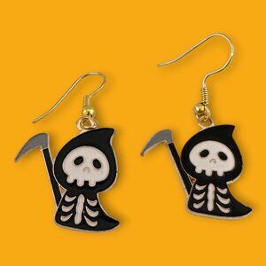Gold Tone Grim Reaper Earrings Gold Plated Ear Wires